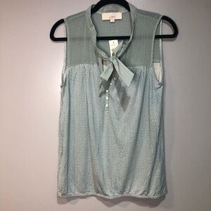Ann Taylor LOFT Sleeveless Bow Tie Neck Blouse Green Size Small - NWT